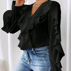 Chic Black Ruffle Blouse
